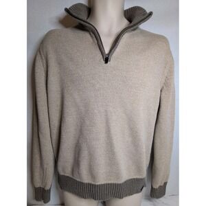 Eddie Bauer 100% Cotton 1/4 Zip Mens Tan/Brown Sweater Size Medium